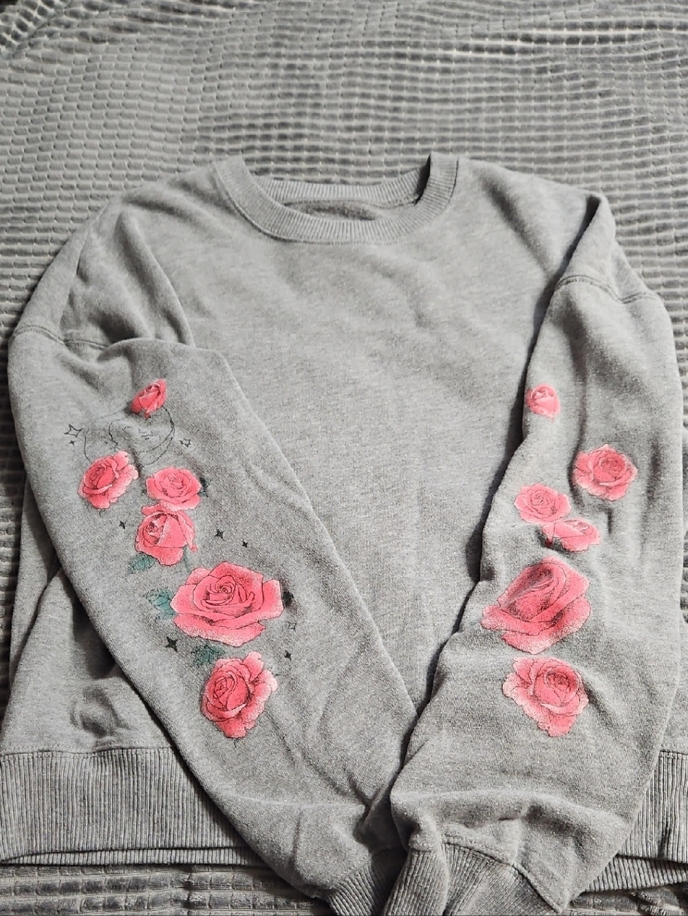 Hollister Gray Sweater With Roses And Sun/moon/stars Details On Sleeves